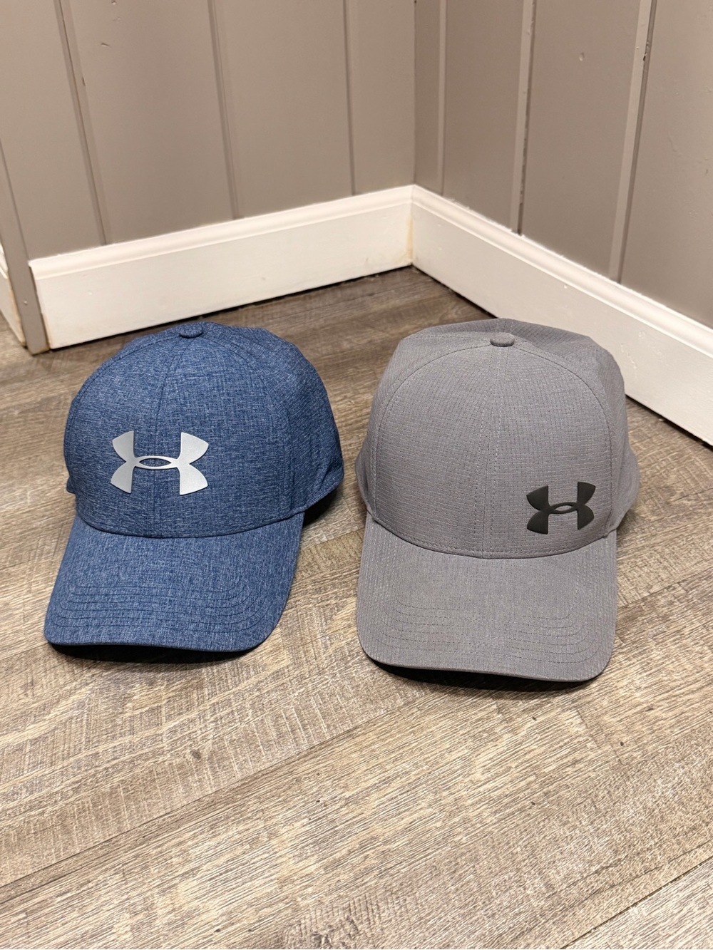 Under Armour Heather Blue & Light Gray Performance Caps Lot of 2